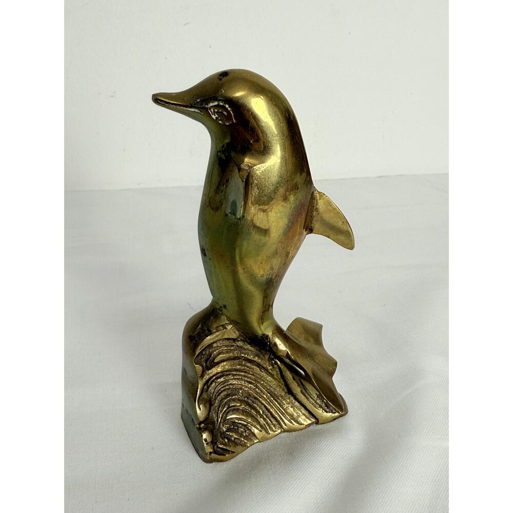 Vintage Solid Brass Dolphin Figurine Ocean Aquatic Sealife Statue